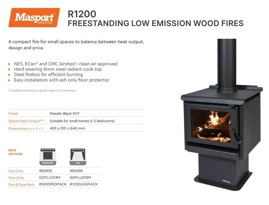 Masport R1200 Fireplace Freestanding radiant wood fire on pedestal - LX2001 - Homewares, Outdoor, Phone Accessories, Cases, Speakers, Headphones + More -