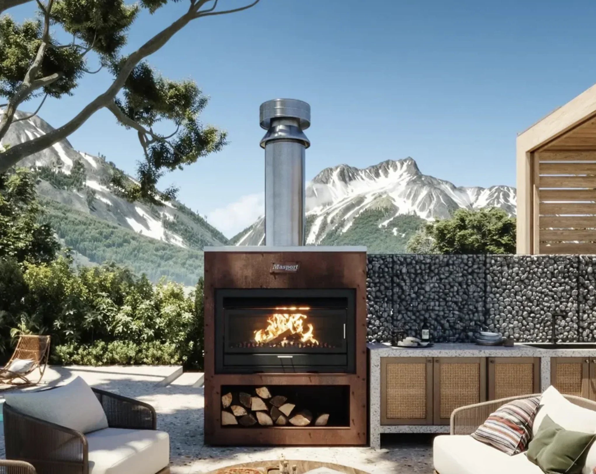 Corten Accessory Matakana 1200 Corten Cabinet With Flue (Includes Fire, Corten Flatpack ...
