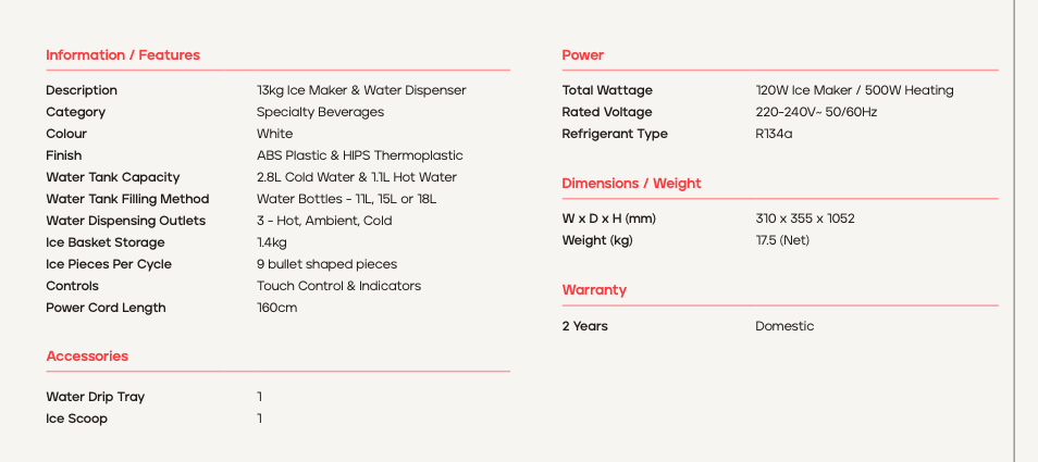 Morphy Richards 13kg Ice Maker & Water Bottle Dispenser