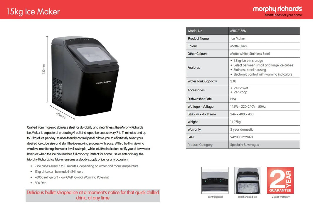 Morphy Richards Ice Maker - Black - LX2001 - Homewares, Outdoor, Phone Accessories, Cases, Speakers, Headphones + More -