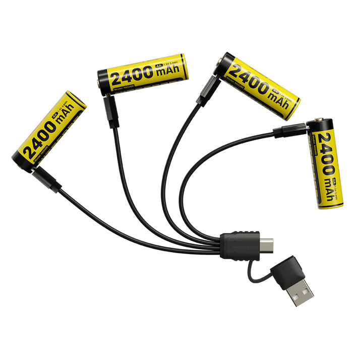 Nitecore Rechargeable Aa Batteries Li-Ion 2400Mah 1.5V 4Pk Usc-C