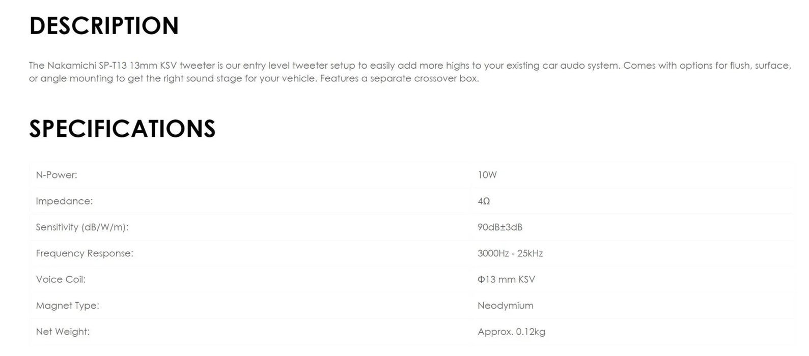 Nakamichi SP-T13 0.5" 100W (10 RMS) Tweeters (pair) - LX2001 - Homewares, Outdoor, Phone Accessories, Cases, Speakers, Headphones + More -