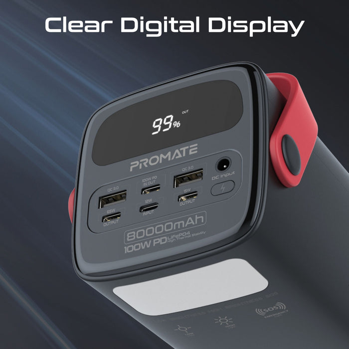 PROMATE 80000mAh High Capacity Power Bank with 100W PD. Multiple Input/Output Po
