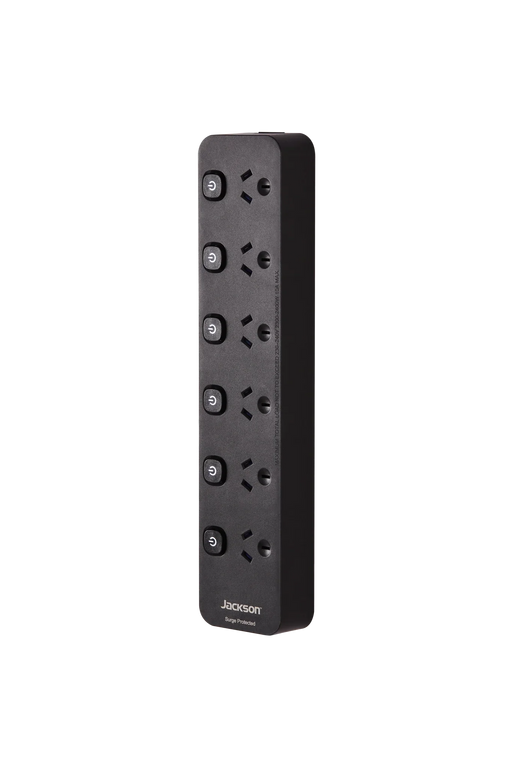 Jackson Surge Protected Powerboard - Black (6 Outlet) - LX2001 - Homewares, Outdoor, Phone Accessories, Cases, Speakers, Headphones + More -