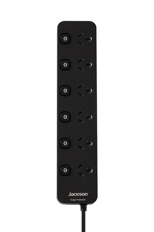 Jackson Surge Protected Powerboard - Black (6 Outlet) - LX2001 - Homewares, Outdoor, Phone Accessories, Cases, Speakers, Headphones + More -