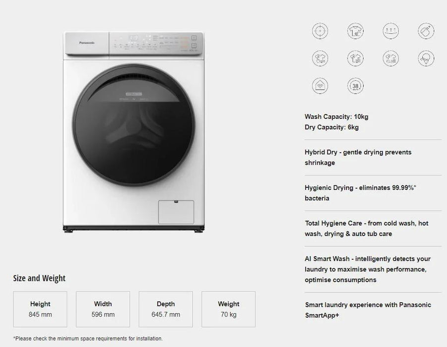 Panasonic 10KG Washer Washing Machine & 6KG Condenser Dryer - LX2001 - Homewares, Outdoor, Phone Accessories, Cases, Speakers, Headphones + More -