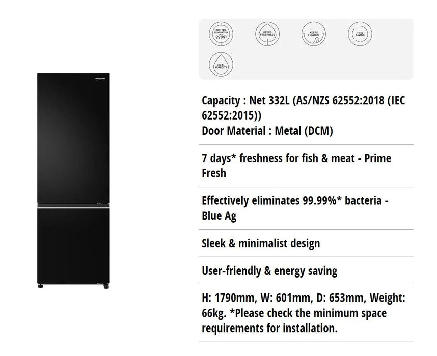 Panasonic 332L Bottom Mount Fridge Freezer - Black Gloss Steel (NR-BV361BPKA) - LX2001 - Homewares, Outdoor, Phone Accessories, Cases, Speakers, Headphones + More -
