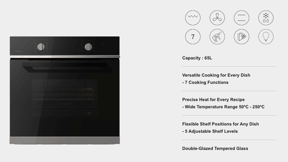 Panasonic 60cm Built-In Oven - Black HL-FD61BSJPQ