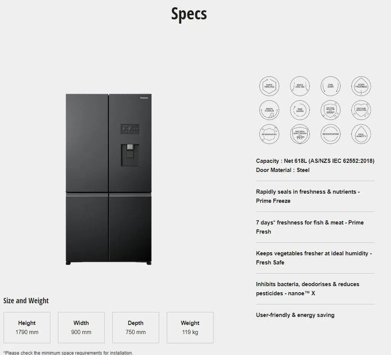 Panasonic 618L Quad Door Fridge Freezer with Ice & Water Dispenser Black Steel - LX2001 - Homewares, Outdoor, Phone Accessories, Cases, Speakers, Headphones + More -