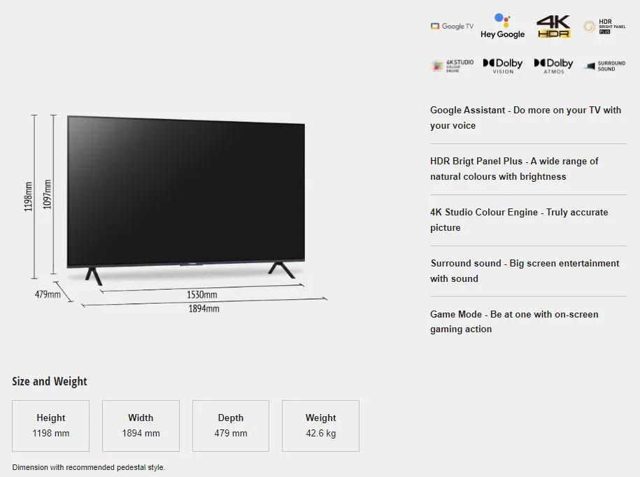 Panasonic 85" W80A Smart 4K LED TV (2024) with Google TV OS - LX2001 - Homewares, Outdoor, Phone Accessories, Cases, Speakers, Headphones + More -