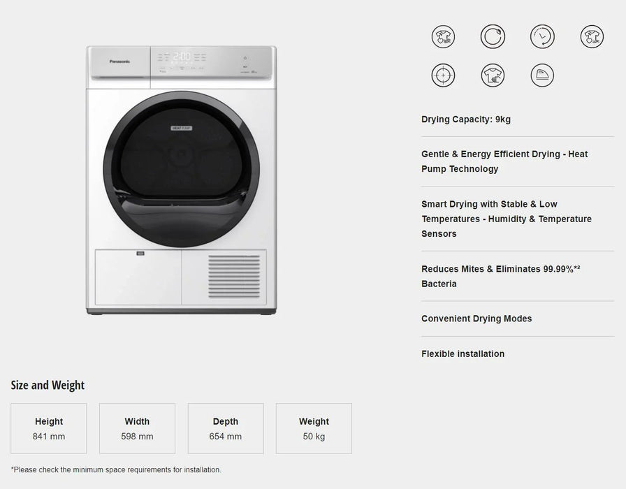 Panasonic 9kg Heat Pump Dryer with Gentle Drying & Hygiene Care 12 Program - LX2001 - Homewares, Outdoor, Phone Accessories, Cases, Speakers, Headphones + More -