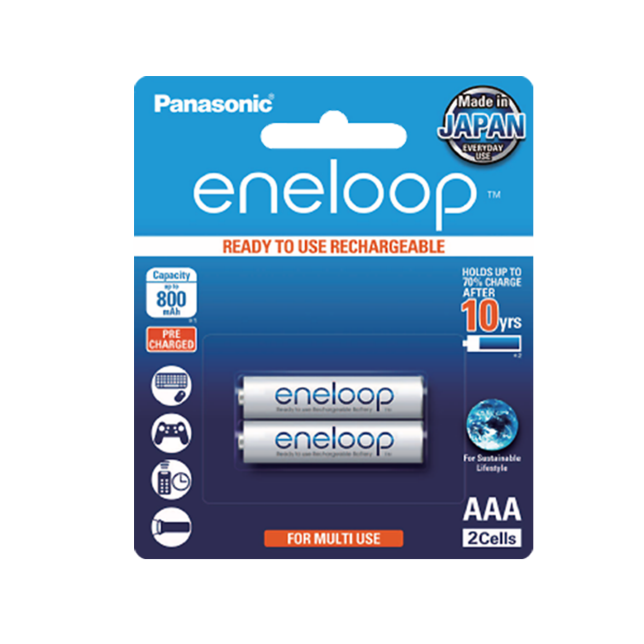 Panasonic BK-4MCCE/2BA Eneloop Rechargeable Batteries AAA 2pk