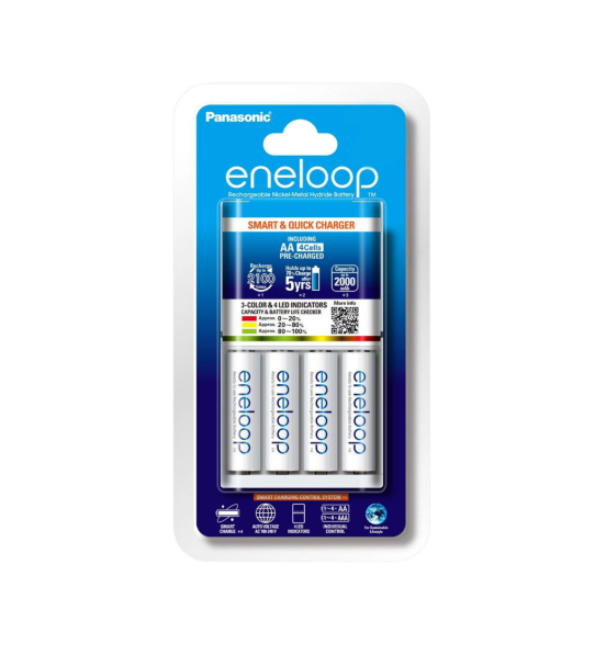 Panasonic Eneloop 3hr Quick Charger + 4 x AA Eneloop Batteries