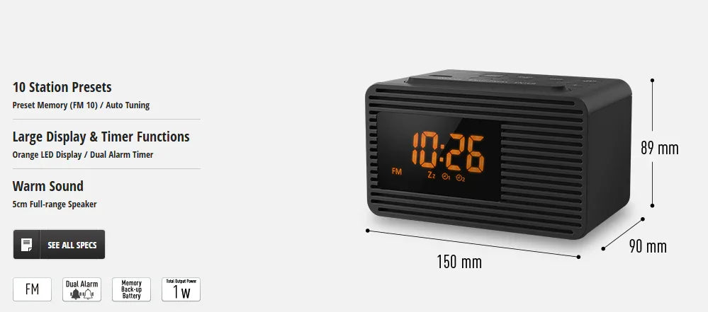 Panasonic RC-800 FM Clock Radio - Black - LX2001 - Homewares, Outdoor, Phone Accessories, Cases, Speakers, Headphones + More -