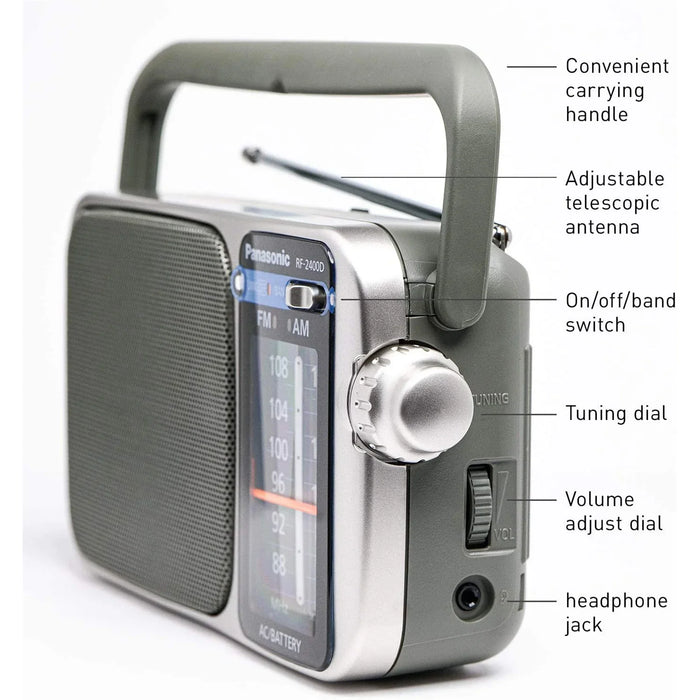 Panasonic RF-2400 Portable AM/FM Radio - Silver - LX2001 - Homewares, Outdoor, Phone Accessories, Cases, Speakers, Headphones + More -