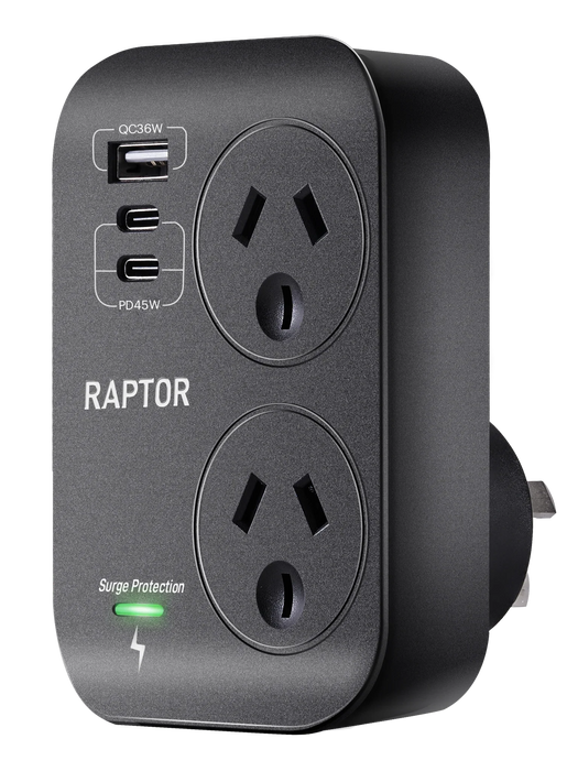 Raptor 2 Way Adaptor 2X Usb-C 45W Pd 1X 36W Usb-A Ports - LX2001 - Homewares, Outdoor, Phone Accessories, Cases, Speakers, Headphones + More -