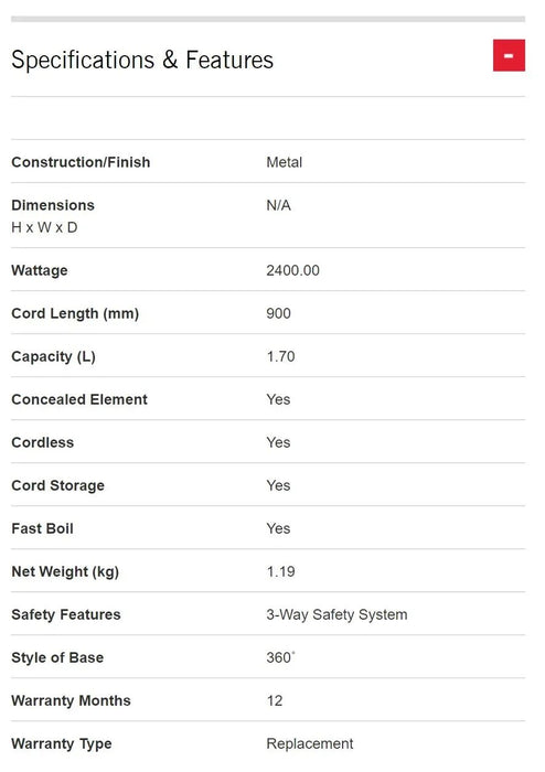 Sunbeam Alinea Collection Kettle - Ocean Mist White KE2700W