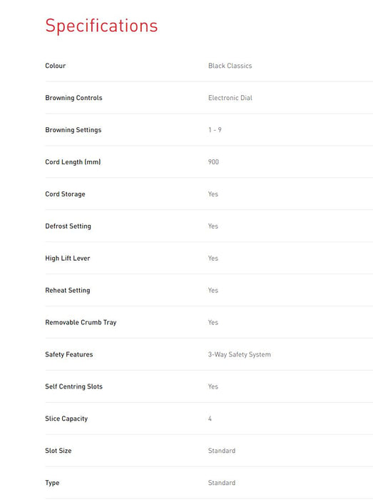 Sunbeam Alinea Select Collection 4 Slice Toaster - Black TA2840K