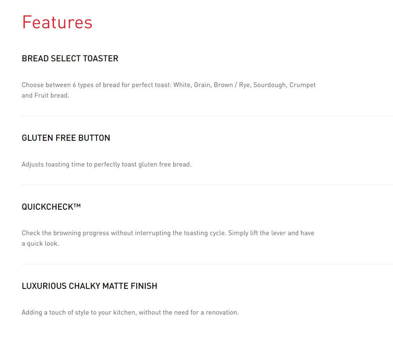 Sunbeam Alinea Select Collection 4 Slice Toaster - White TA2840W