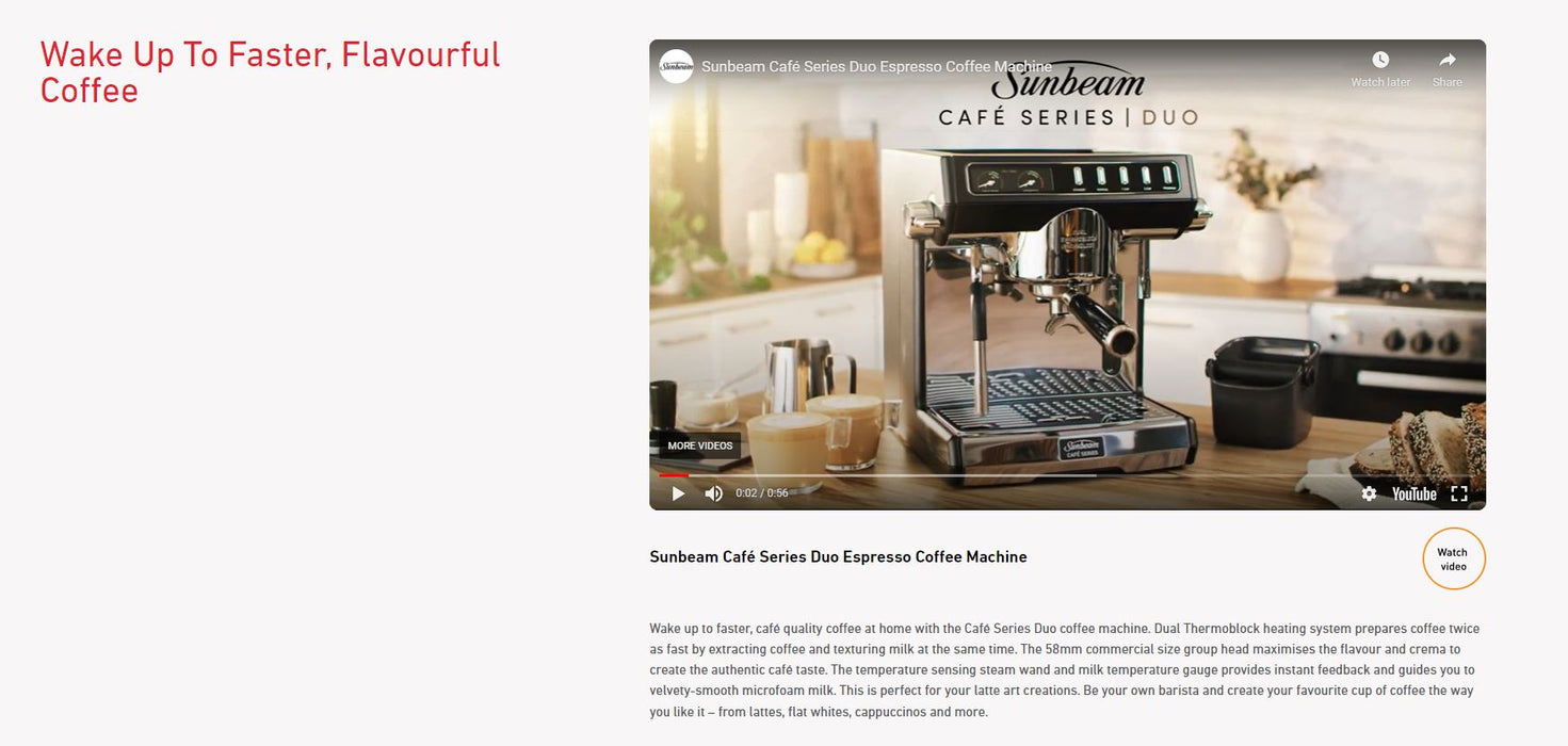 Sunbeam Cafe Series Duo Espresso Coffee Machine EMM7200BK EMM7200BK