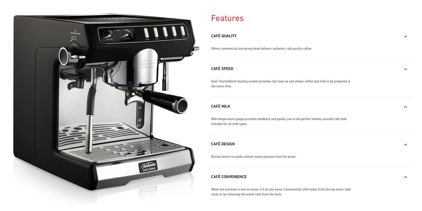 Sunbeam Cafe Series Duo Espresso Coffee Machine EMM7200BK EMM7200BK
