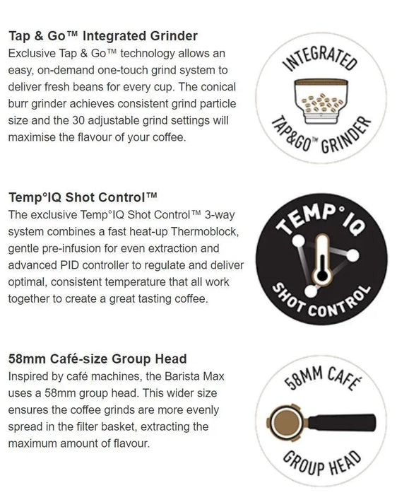 Sunbeam EM5300 EM5300K Barista Max Espresso Coffee Machine with Integrated Grinder BLACK EM5300K - LX2001 - Homewares, Outdoor, Phone Accessories, Cases, Speakers, Headphones + More -