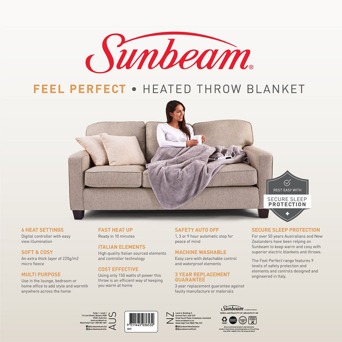Sunbeam Feel Perfect Sherpa Fleece Heated Throw Blanket TRF4200 - LX2001 - Homewares, Outdoor, Phone Accessories, Cases, Speakers, Headphones + More -