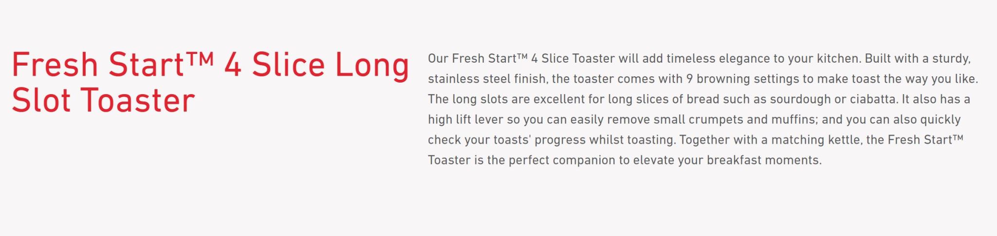 Sunbeam Fresh Start 4 Slice Toaster - Stainless Steel