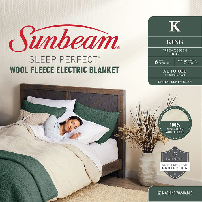 Sunbeam Sleep Perfect Wool Fleece Electric Blanket - King - LX2001 - Homewares, Outdoor, Phone Accessories, Cases, Speakers, Headphones + More -