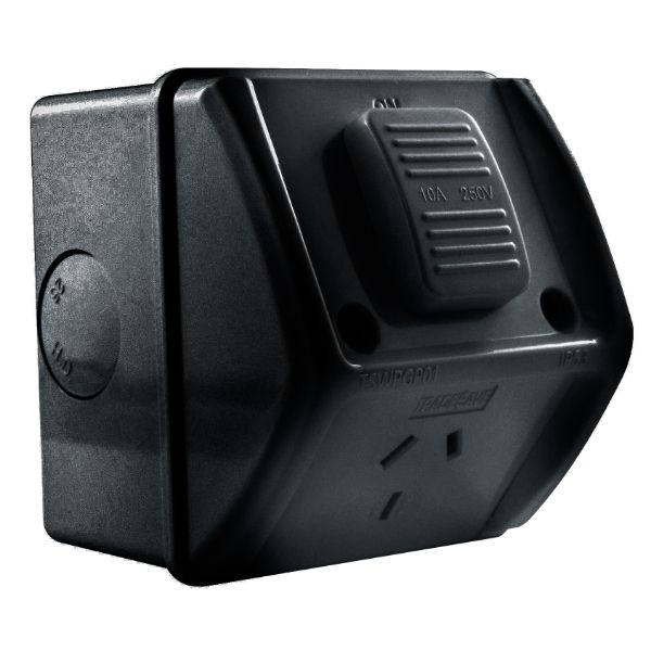 TRADESAVE Weatherproof Single IP53 Outlet. Grey Heavy Duty Industrial Grade Virg