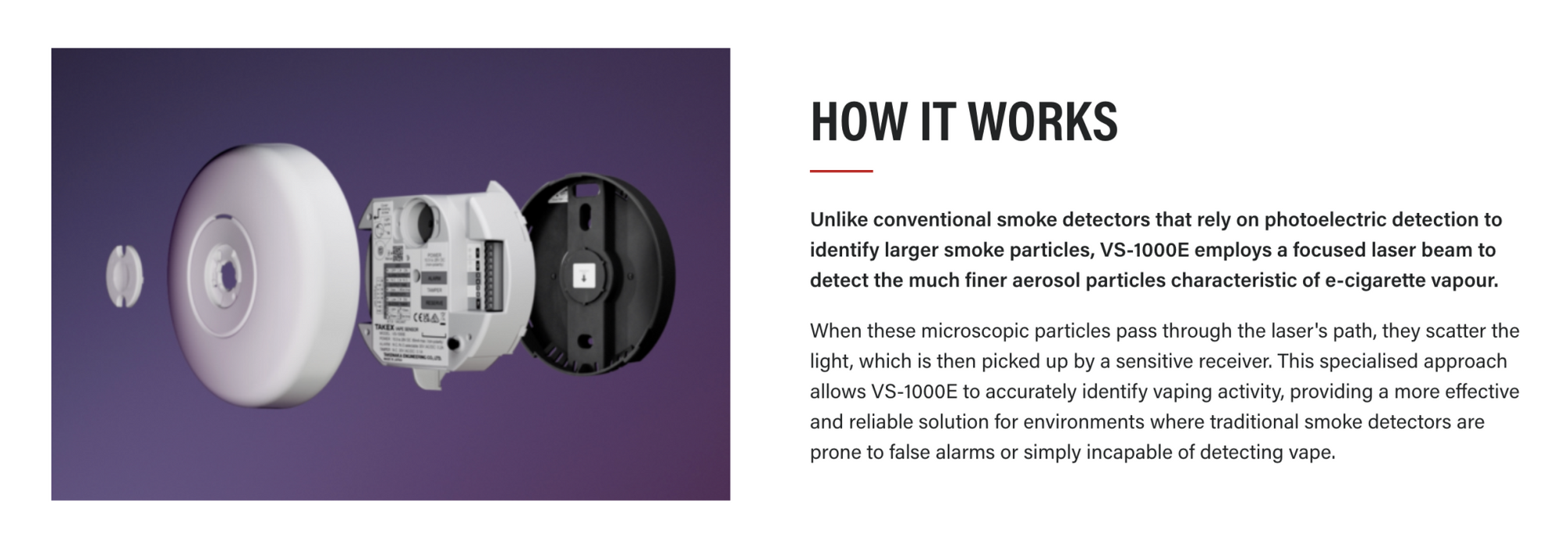 Takex VS-1000E Hardwired Vape and Smoking Sensor for Schools Business & More