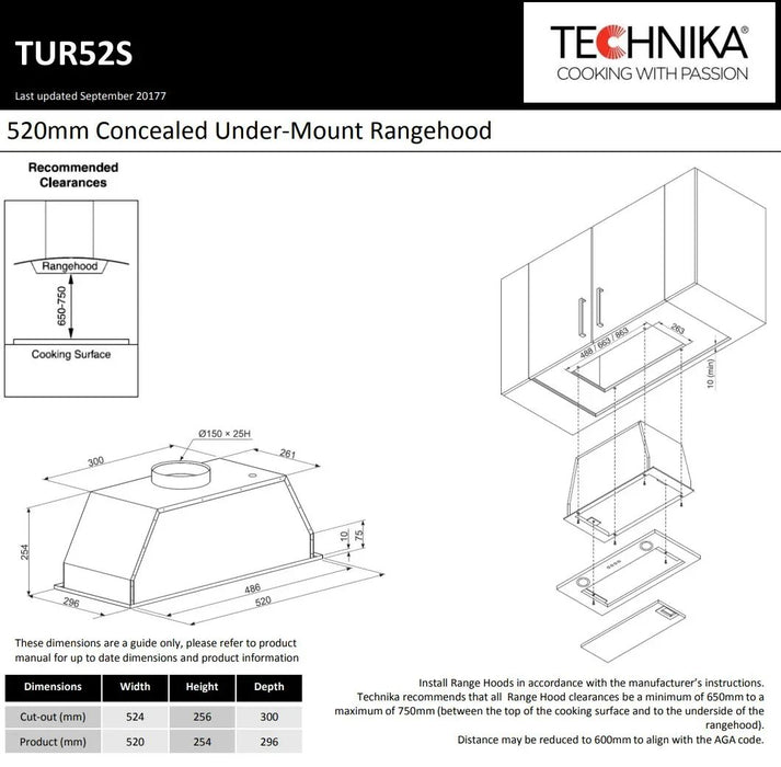 Technika 52CM Under Mount Rangehood Stainless Steel LED - LX2001 - Homewares, Outdoor, Phone Accessories, Cases, Speakers, Headphones + More -