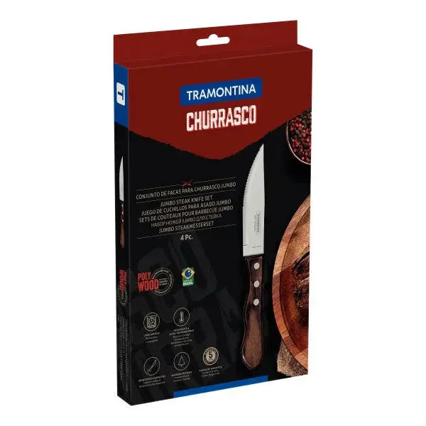 Tramontina Churrasco Steak Knife Jumbo Point Brown 4 Piece Set 12cm - LX2001 - Homewares, Outdoor, Phone Accessories, Cases, Speakers, Headphones + More -