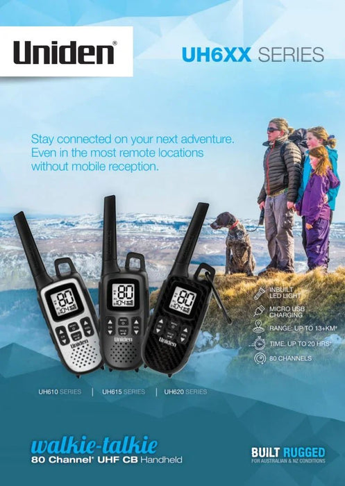 Uniden UH615 UH615-2 80 Channel UHF CB Handheld Radio 1.5 Watt Twin Pack - LX2001 - Homewares, Outdoor, Phone Accessories, Cases, Speakers, Headphones + More -