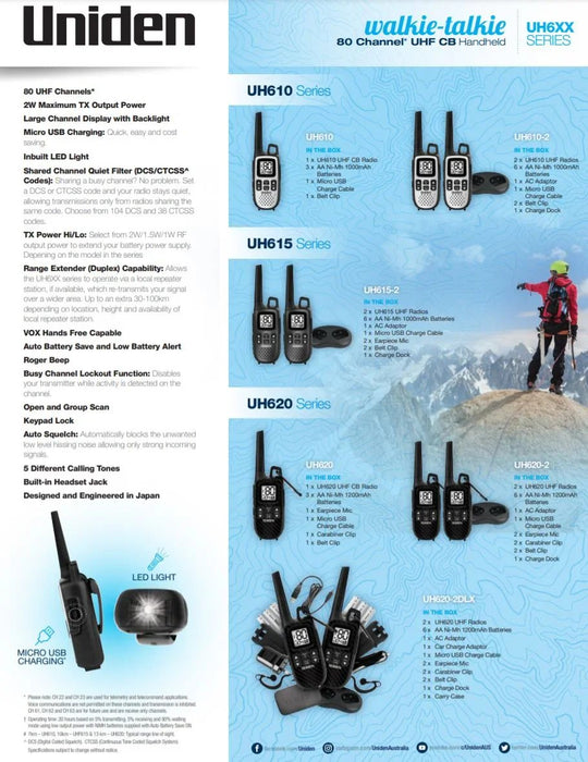 Uniden UH615 UH615-2 80 Channel UHF CB Handheld Radio 1.5 Watt Twin Pack - LX2001 - Homewares, Outdoor, Phone Accessories, Cases, Speakers, Headphones + More -