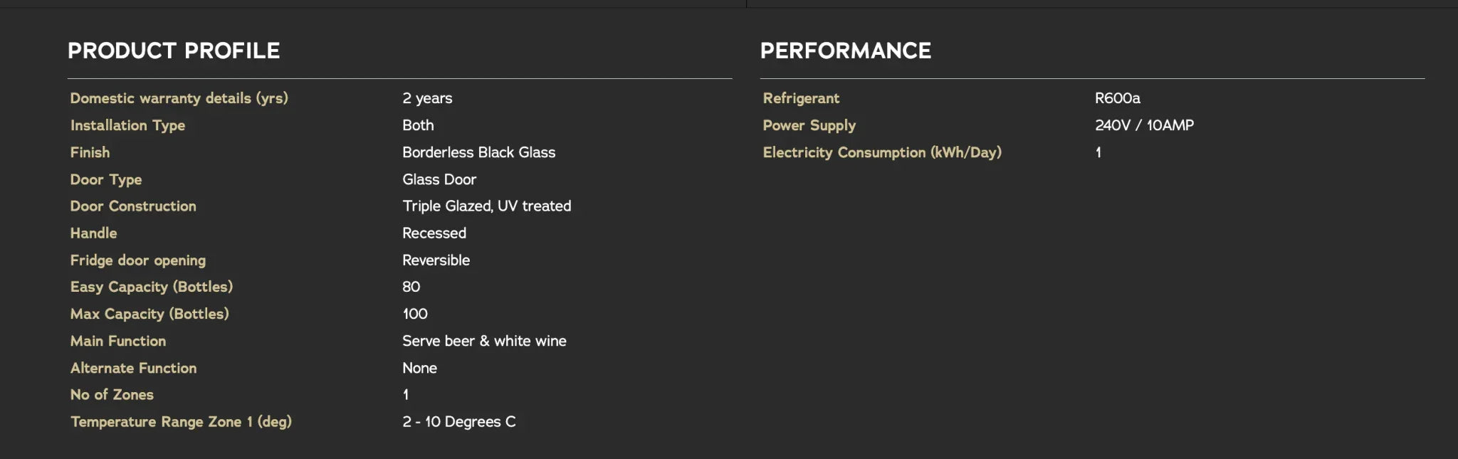 Vintec 100 Beer Wine Fridge Bottle Undercounter Black Glass Door Beverage Centre - LX2001 - Homewares, Outdoor, Phone Accessories, Cases, Speakers, Headphones + More -