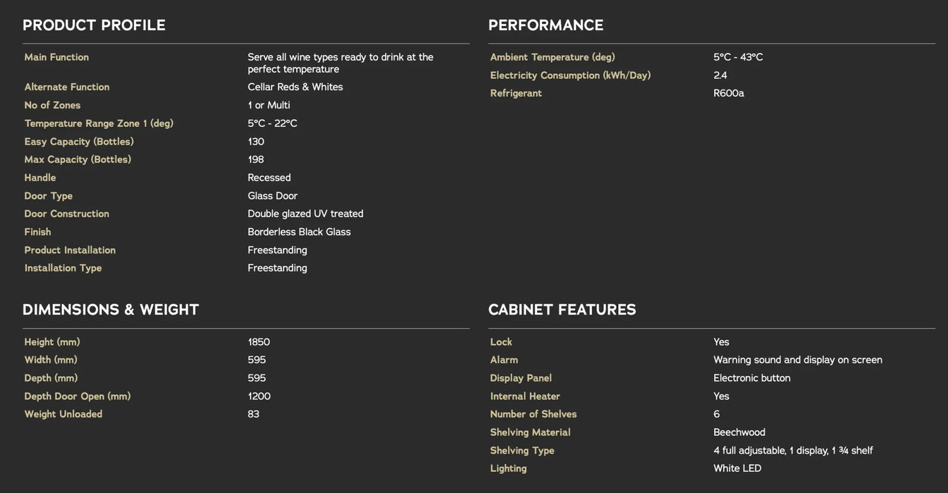 Vintec Wine Fridge Chiller 198 Bottle Capacity - Black V190SG2E-BK RIGHT HINGE - LX2001 - Homewares, Outdoor, Phone Accessories, Cases, Speakers, Headphones + More -