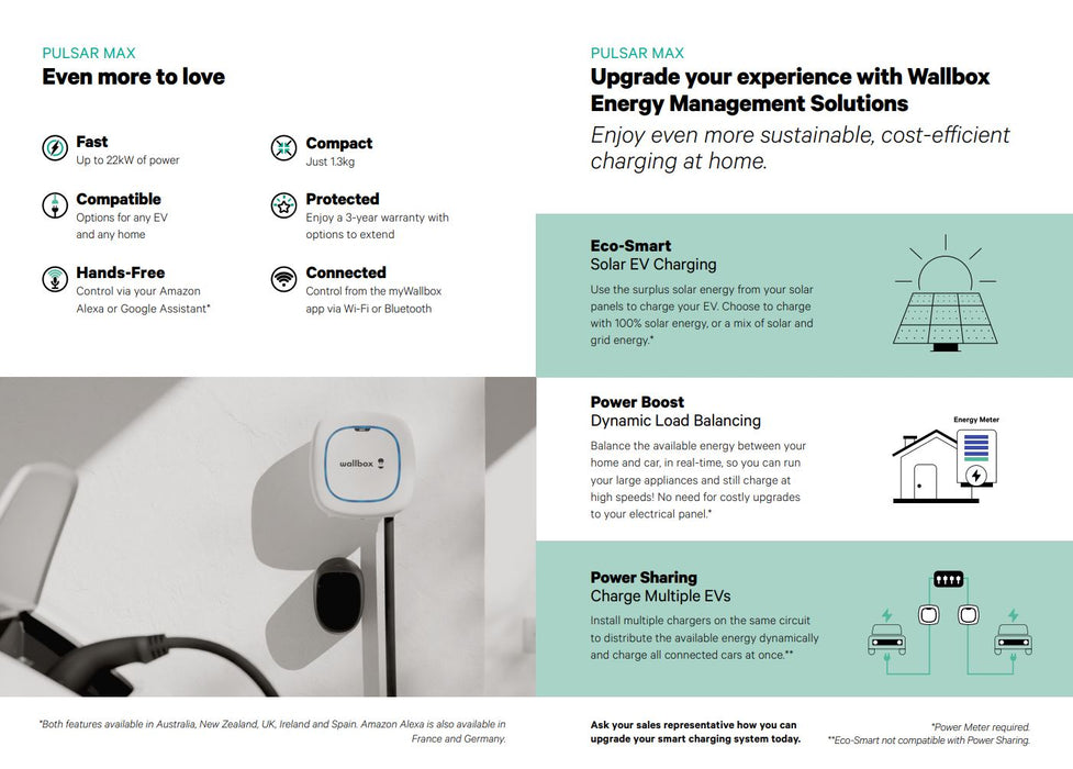 Wallbox Pulsar Max EV Electric Vehicle Charger - Type 2 - 5M - Black - 3 Phase