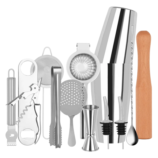 Zanzi Cocktail Set 14pc Stainless Steel In Bartender Roll - LX2001 - Homewares, Outdoor, Phone Accessories, Cases, Speakers, Headphones + More -