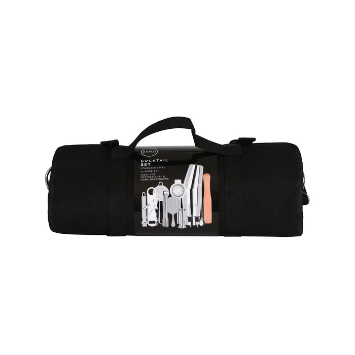 Zanzi Cocktail Set 14pc Stainless Steel In Bartender Roll - LX2001 - Homewares, Outdoor, Phone Accessories, Cases, Speakers, Headphones + More -