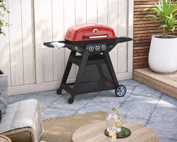 Ziggy Ziegler & Brown Elite Triple 3B Grill LPG BBQ on Cart - Chilli Red