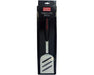 Stainless steel slotted spatula with black handle in retail packaging