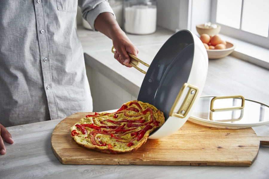 Stanley Tucci Ceramic Non-Stick 30cm Frypan with Lid | Carrara White