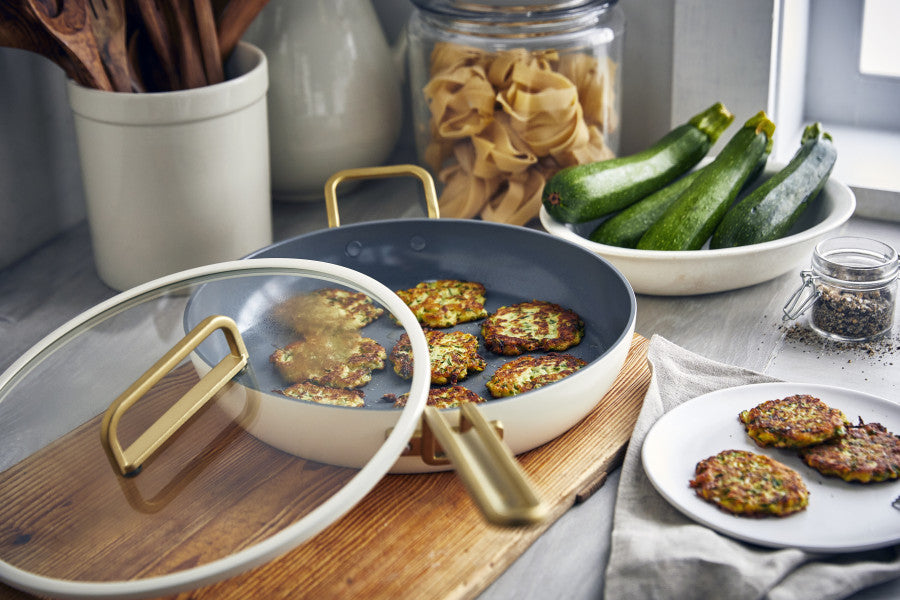 Stanley Tucci Ceramic Non-Stick 30cm Frypan with Lid | Carrara White