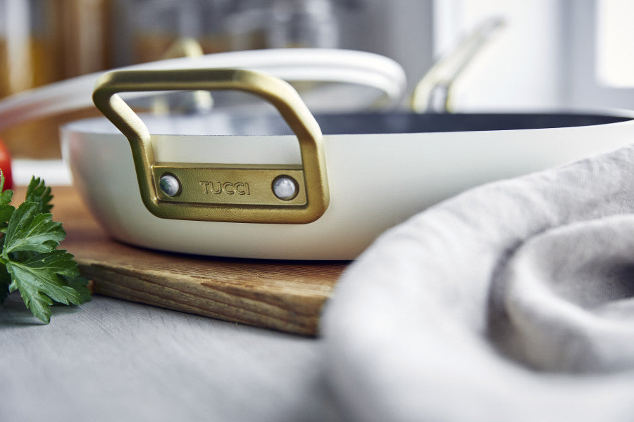 Stanley Tucci Ceramic Non-Stick 30cm Frypan with Lid | Carrara White