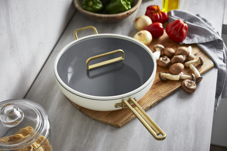 Stanley Tucci Ceramic Non-Stick 33cm Essential Stanley Pan | Carrara White