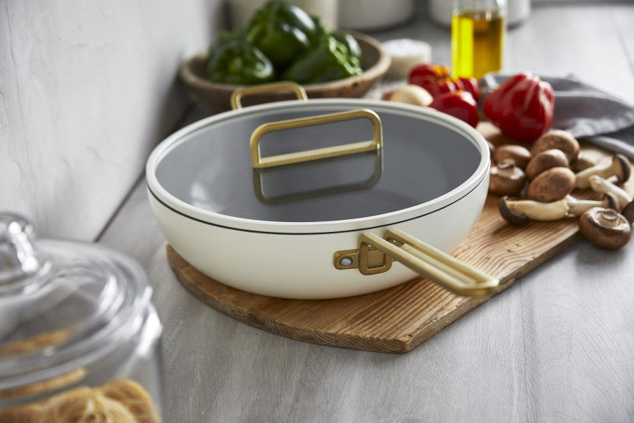 Stanley Tucci Ceramic Non-Stick 33cm Essential Stanley Pan | Carrara White