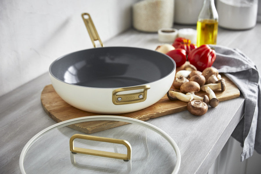 Stanley Tucci Ceramic Non-Stick 33cm Essential Stanley Pan | Carrara White