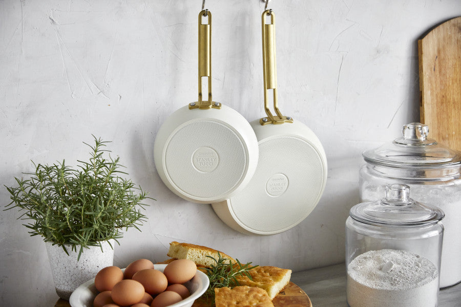 Stanley Tucci Ceramic Non-stick 20cm and 26cm Frypan Set | Carrara White