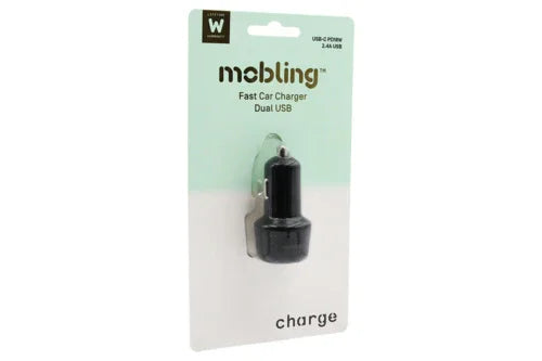 Mobling Car Charger Dual Port USB-C 20W + QC 3.0 18W Black - LX2001 - Homewares, Outdoor, Phone Accessories, Cases, Speakers, Headphones + More -